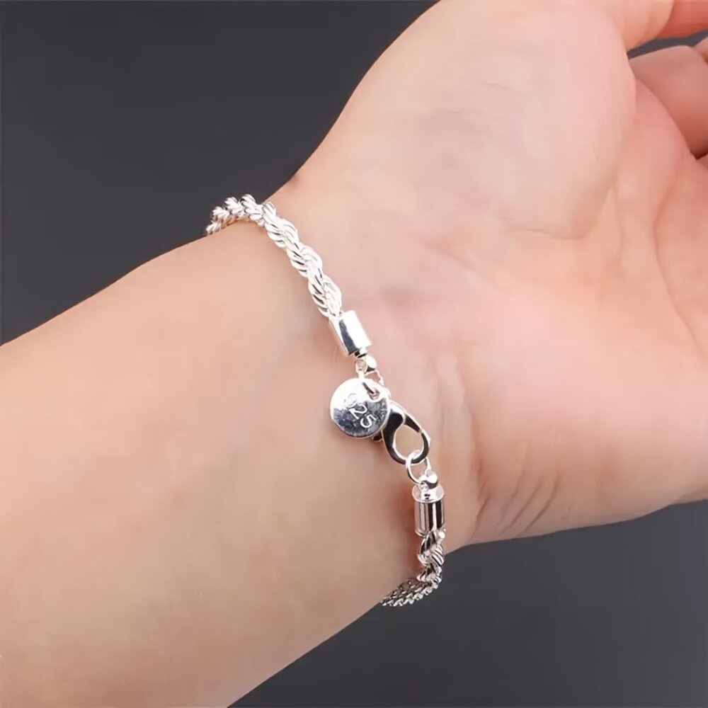 Chic 925 Sterling Silver Twisted Rope Bracelet - Picture 6 of 6